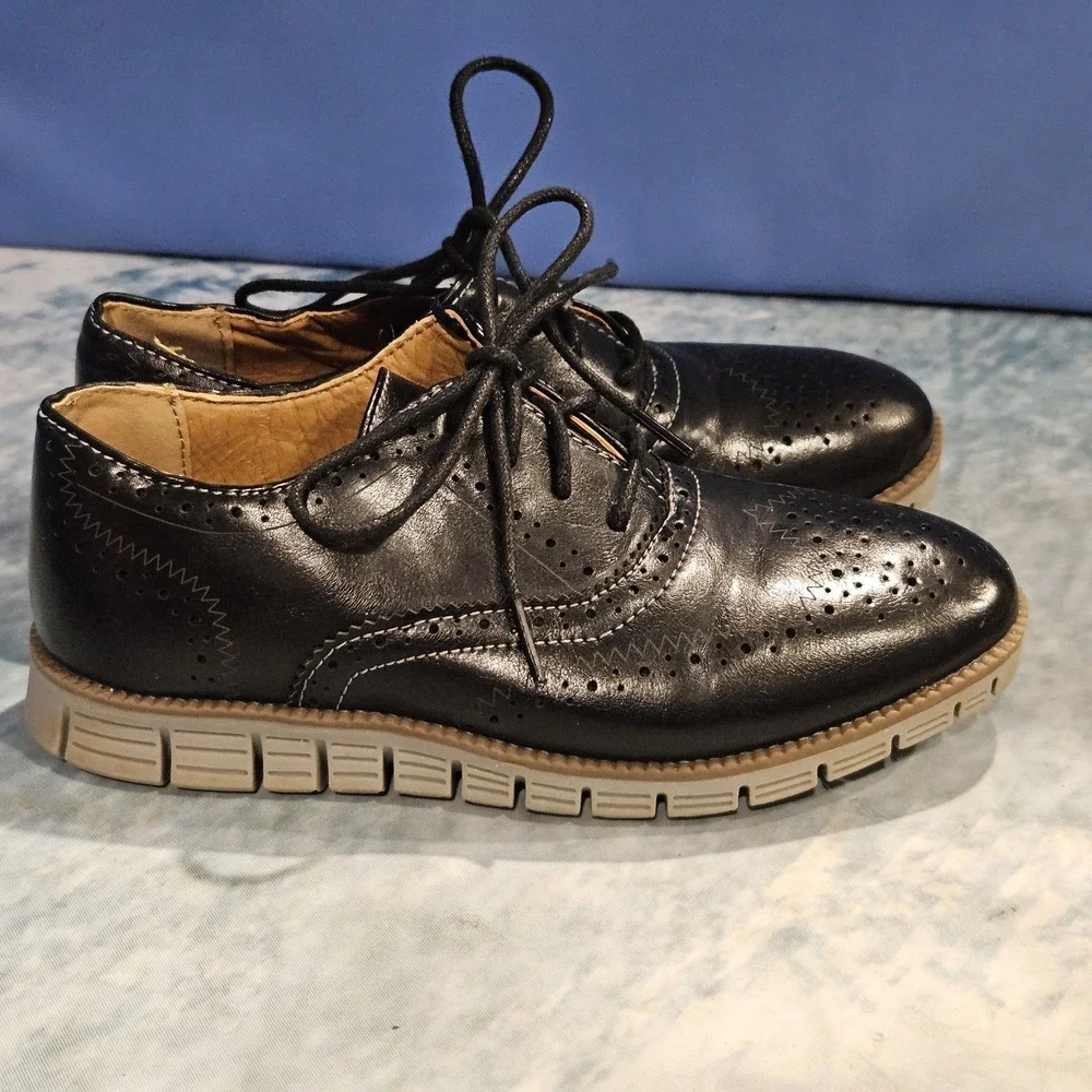 Deer Stags Benton Jr Boys Size 13.5M Black Wingtip Oxford Dress Shoes Lace Up